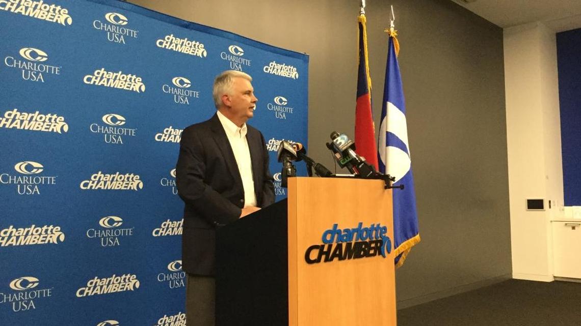 Charlotte Chamber Chairman Ned Curran speaking Sunday, Sept. 18, 2016, about the need to hit “reset” on HB2 and the city’s LGBT ordinance.