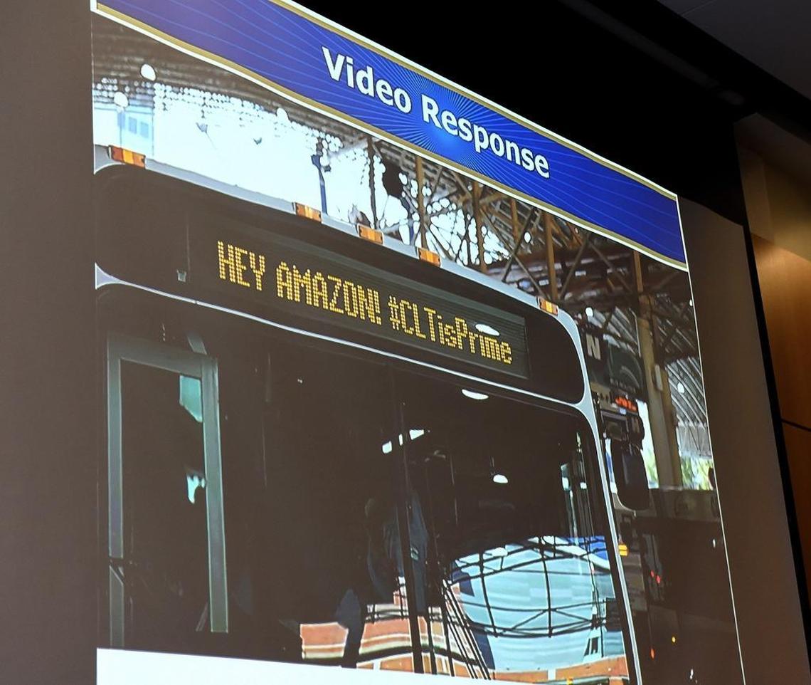 Charlotte’s buses were tricked out with messages to Amazon last year.