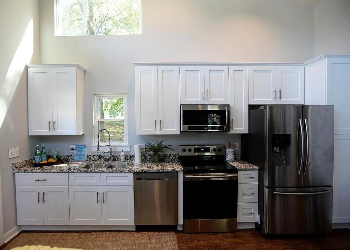 The kitchen inside developer Kelvin Young’s tiny house development in Coulwood on Cathey Road. Young is piggy-backing on a national trend of people buying tiny houses, which has been popularized by TV shows such as HGTV’s “Tiny House, Big Living.”