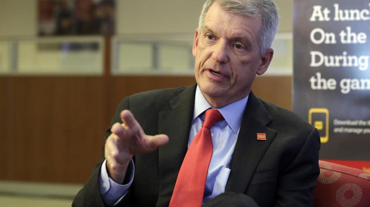 Wells Fargo CEO Tim Sloan is interviewed in one of his bank’s New York branches in New York.