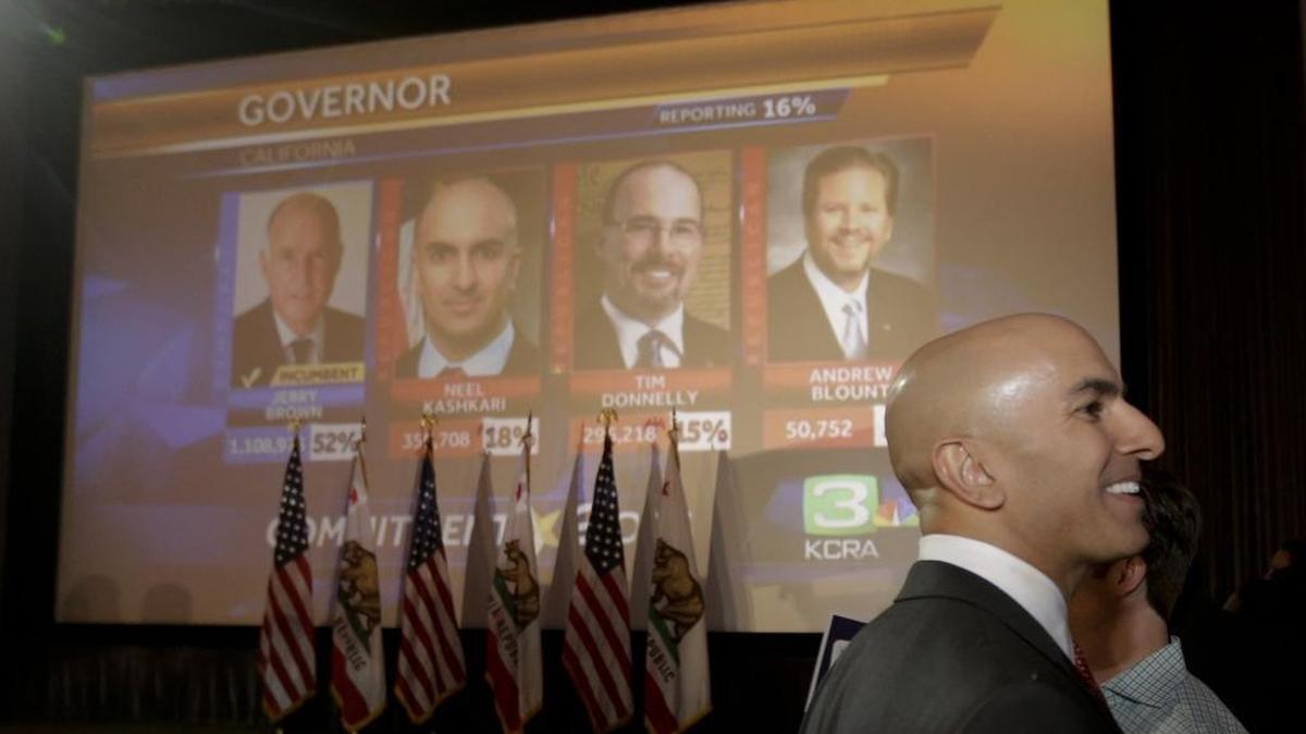 Neel Kashkari addresses supporters at a 2014 election night party during his California gubernatorial bid. Kashkari, who ran as a Republican, lost to incumbent Gov. Jerry Brown. Kashkari became president of the Federal Reserve Bank of Minneapolis last month.