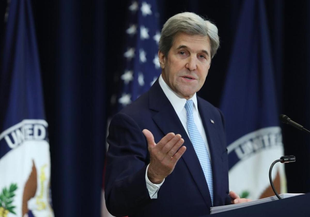 In this 2016 file photo, then-U.S. Secretary of State John Kerry is shown speaking at the State Department in Washington.