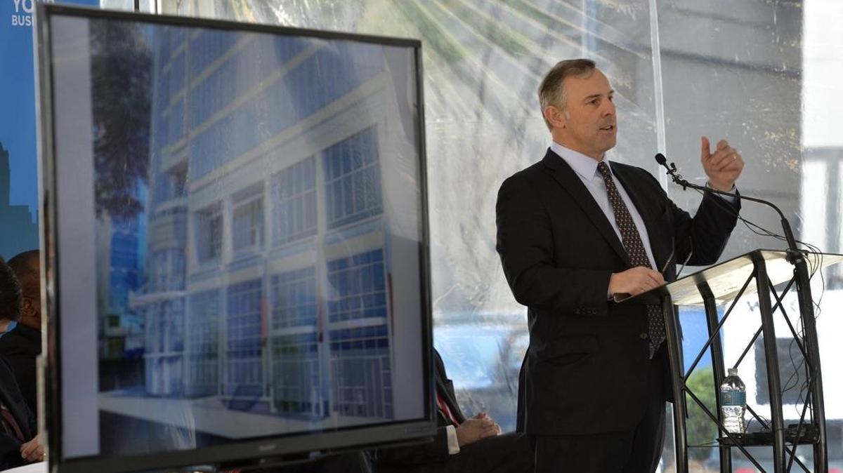 MassMutual Financial Group said Wednesday that its Babson Capital Management unit is combining with three other subsidiaries, but will remain headquartered in Charlotte under Babson CEO Tom Finke. Here Finke speaks in at the 2014 groundbreaking for a new uptown tower anchored by Babson.