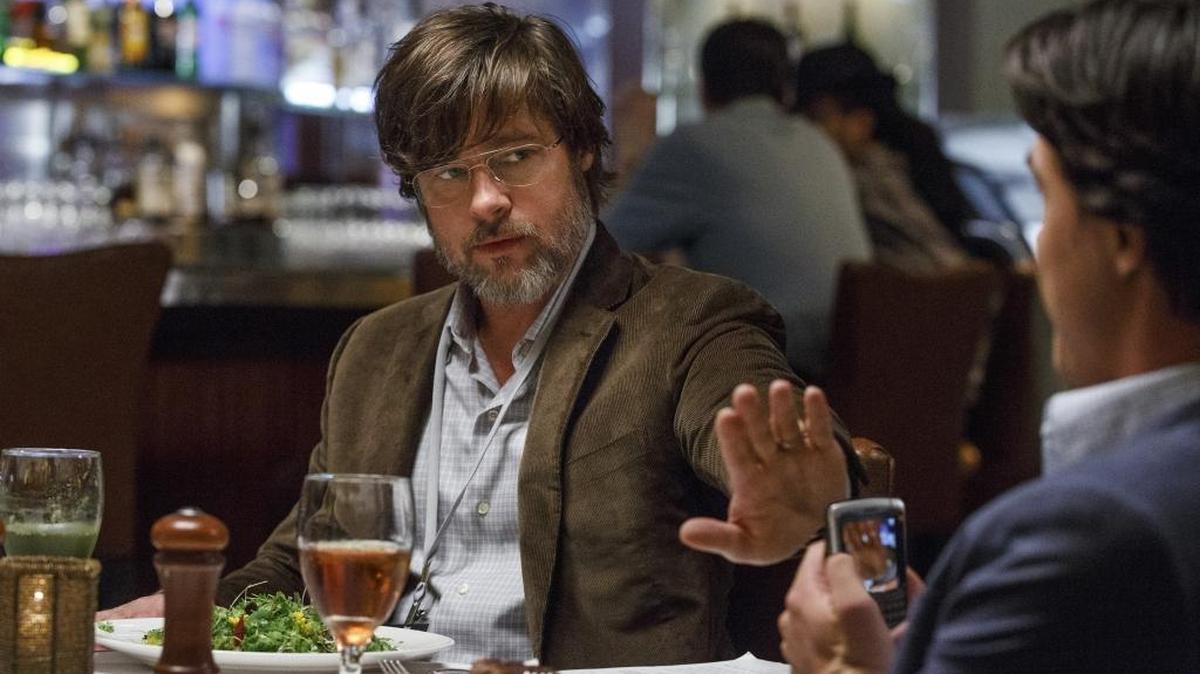 This photo provided by Paramount Pictures shows Brad Pitt, left, as Ben Rickert and Finn Wittrock as Jamie Shipley, in the film, “The Big Short,” from Paramount Pictures and Regency Enterprises.