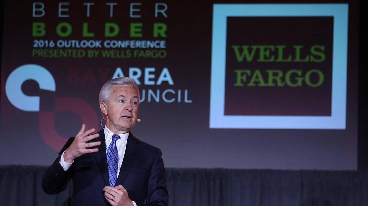 Wells Fargo CEO John Stumpf speaks at the Bay Area Council Outlook Conference on May 17, 2016 in San Francisco, California. On Tuesday, the third-biggest U.S. bank by assets lowered its forecast for return on equity to a range of 11 percent to 14 percent.