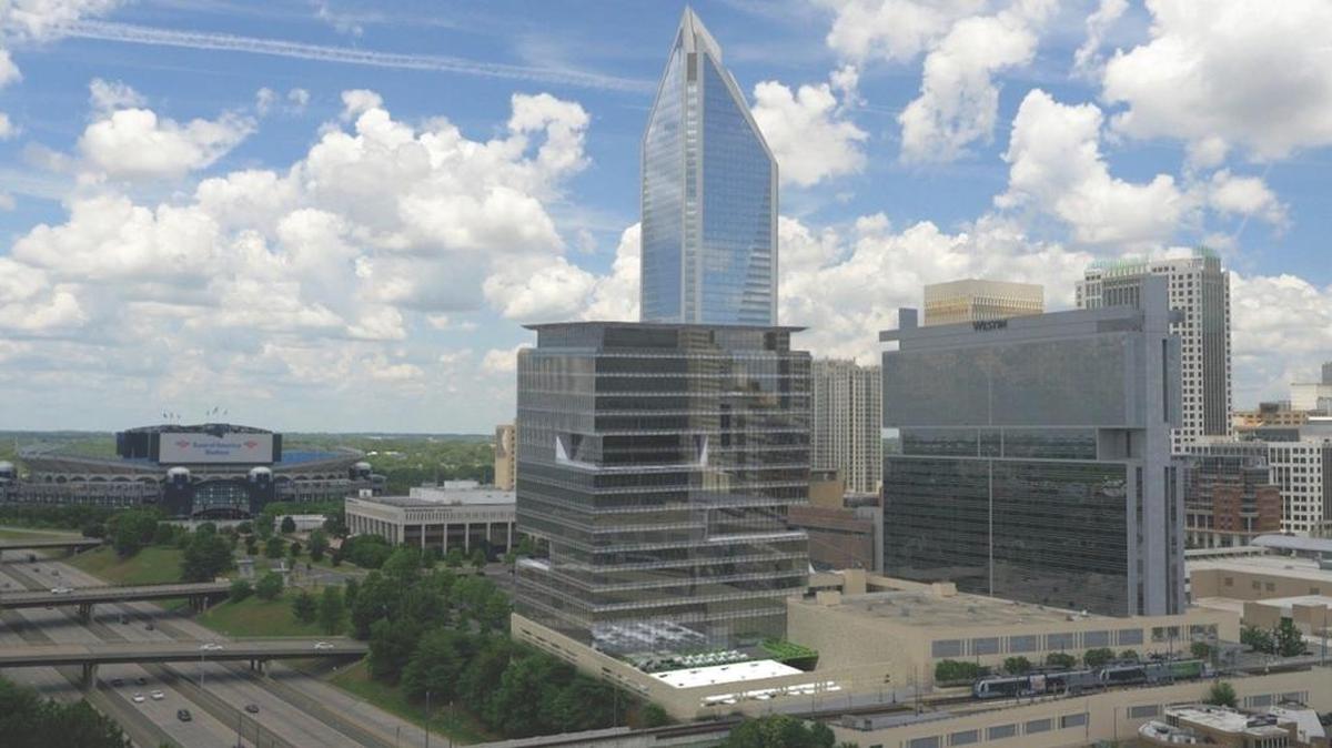 A rendering of 615 South College, in front of the Duke Energy Center.