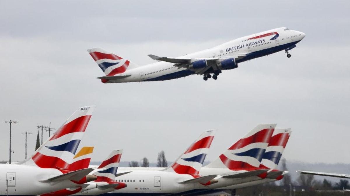 A Boeing 747 operated by British Airways takes off at Heathrow airport in London on March 29, 2016.