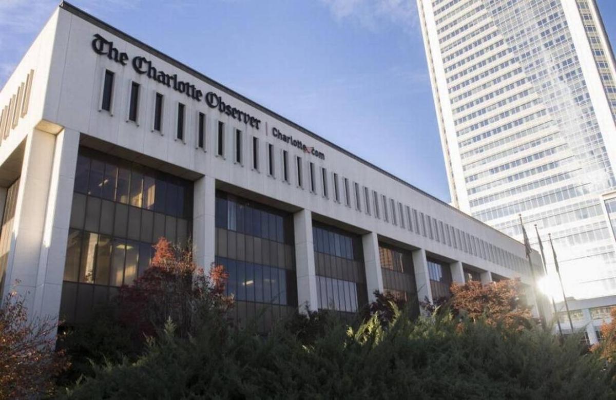 The former Charlotte Observer building at Tryon and Stonewall streets. The newspaper moved its offices to the NASCAR Plaza building on Caldwell Street in 2016.