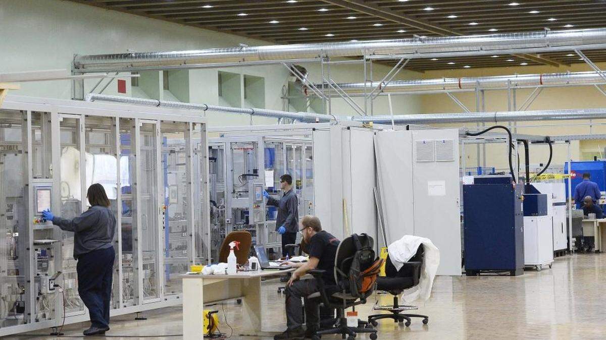 Alevo’s production line, where battery cells are manufactured before going into a GridBank on the first floor in the old Philip Morris cigarette plant in Concord.