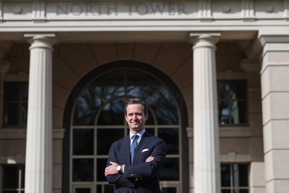 Charlotte native Adam Rhew, President and CEO of SouthPark Community Partners, an economic and community development nonprofit established in 2022, is one of the Emerging Leaders of 2026, photographed in his Charlotte office on Wednesday, December 17, 2025. 