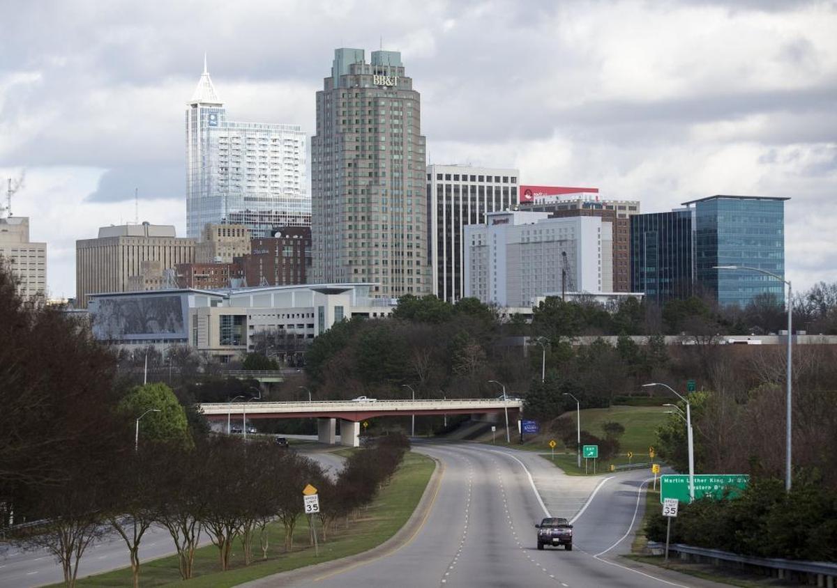 The downtown Raleigh skyline seen from South Saunders Street in on Dec. 27, 2015.