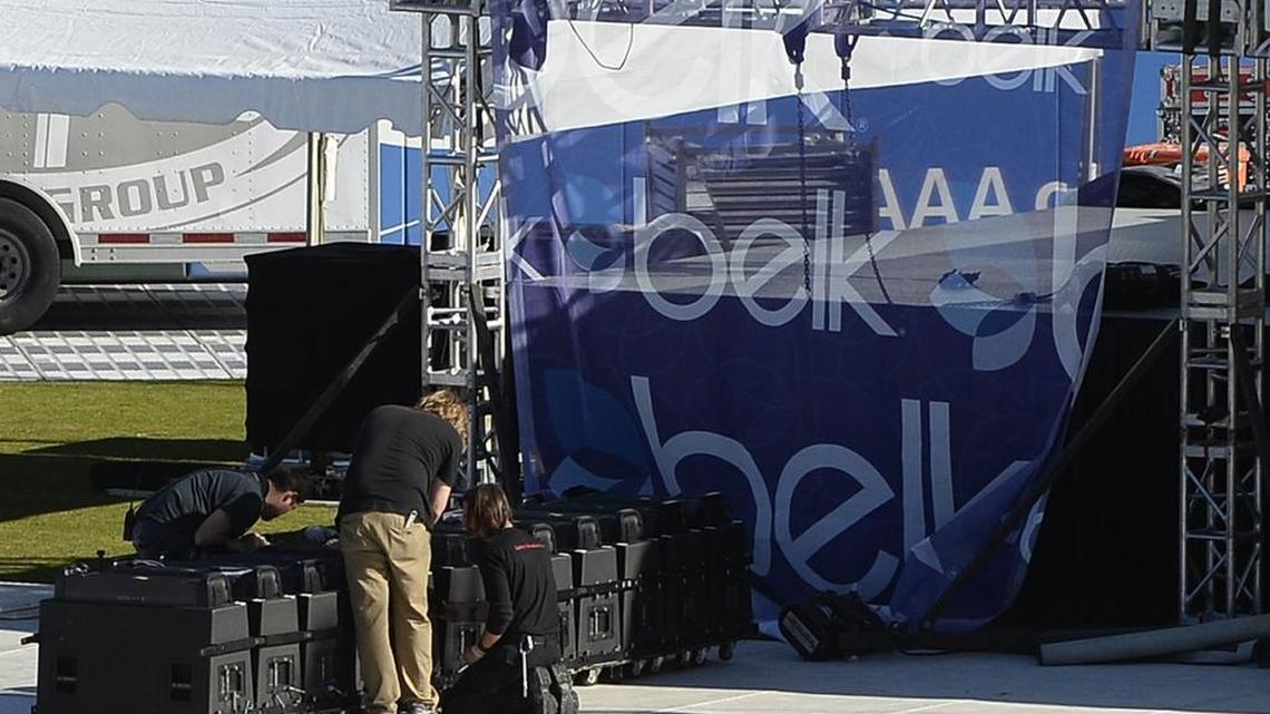 Preparation takes place on the field at BB&T Ballpark on Wednesday, December 28, 2016 for the upcoming Belk Bowl FanFest on Thursday.