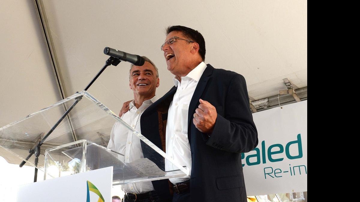 
From left, Jerome Peribere President and CEO Sealed Air,Governor Pat McCrory at the groundbreaking ceremonies for the Sealed Air global corporate headquarters, June 25,2015.
