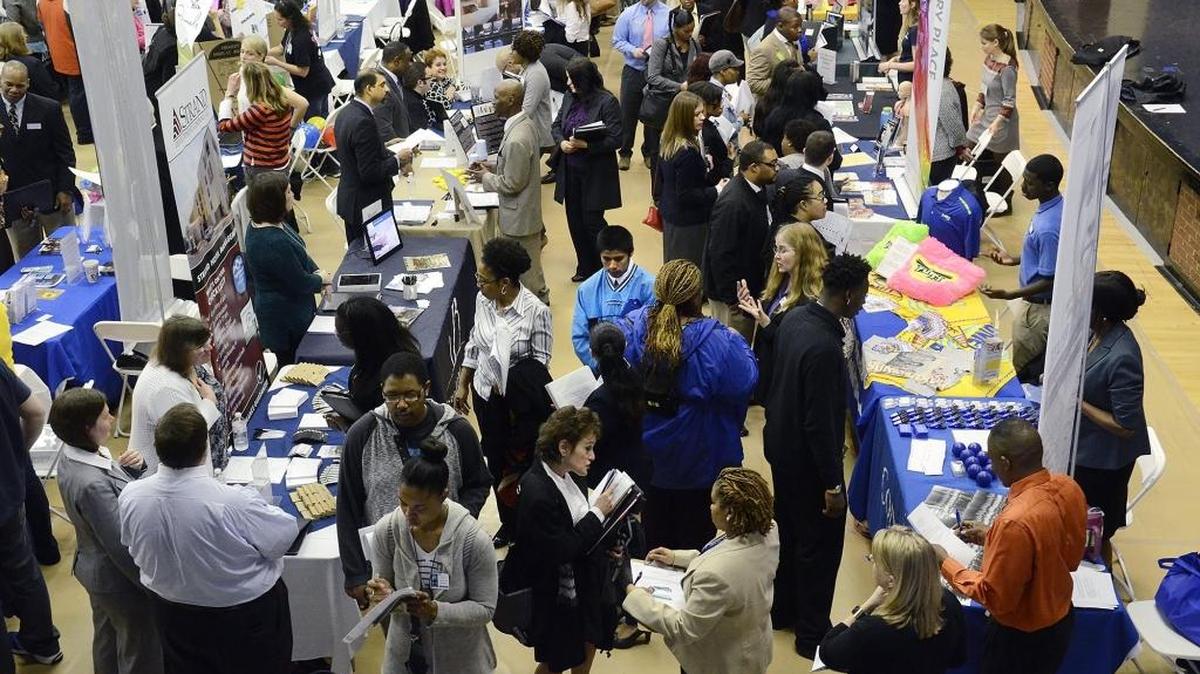Companies were on hand at the CPCC Career Fair to recruit and hire job applicants on March 5, 2015.