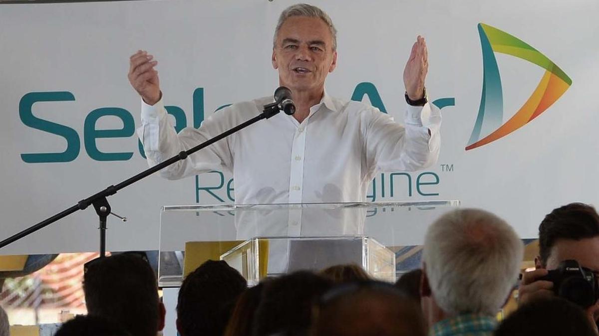 
Jerome Peribere, president and chief executive officer of Sealed Air, speaks to a crowd at the groundbreaking ceremonies for the Sealed Air global corporate headquarters on June 25.
