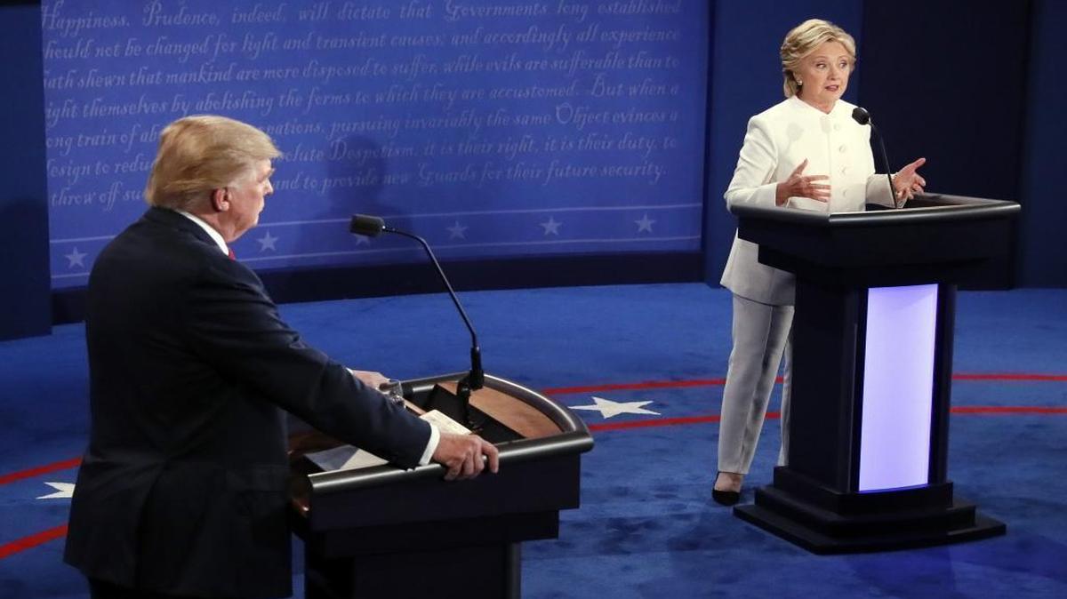 Democratic presidential nominee Hillary Clinton debates with Republican presidential nominee Donald Trump during the third presidential debate in Las Vegas in October.