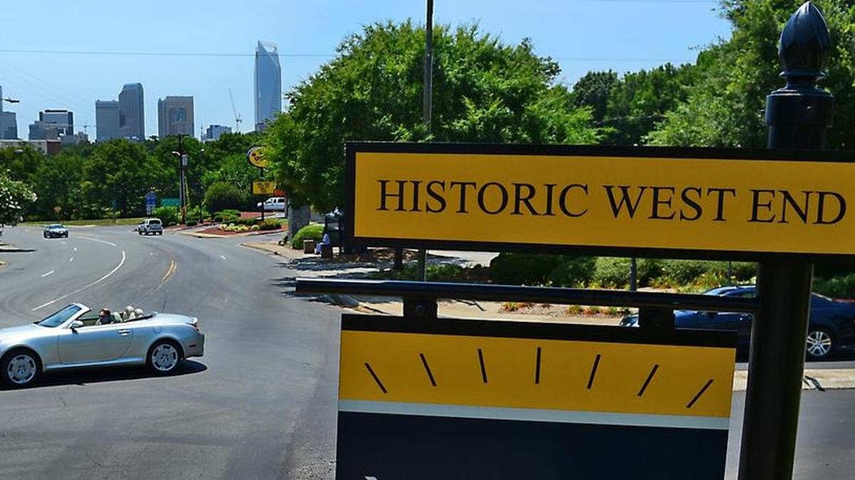 
The view east toward uptown from the intersection of Beatties Ford Road at Wesley Heights Way in West End. The LYNX Gold Line street car will link the neighborhood to uptown in 2019.


