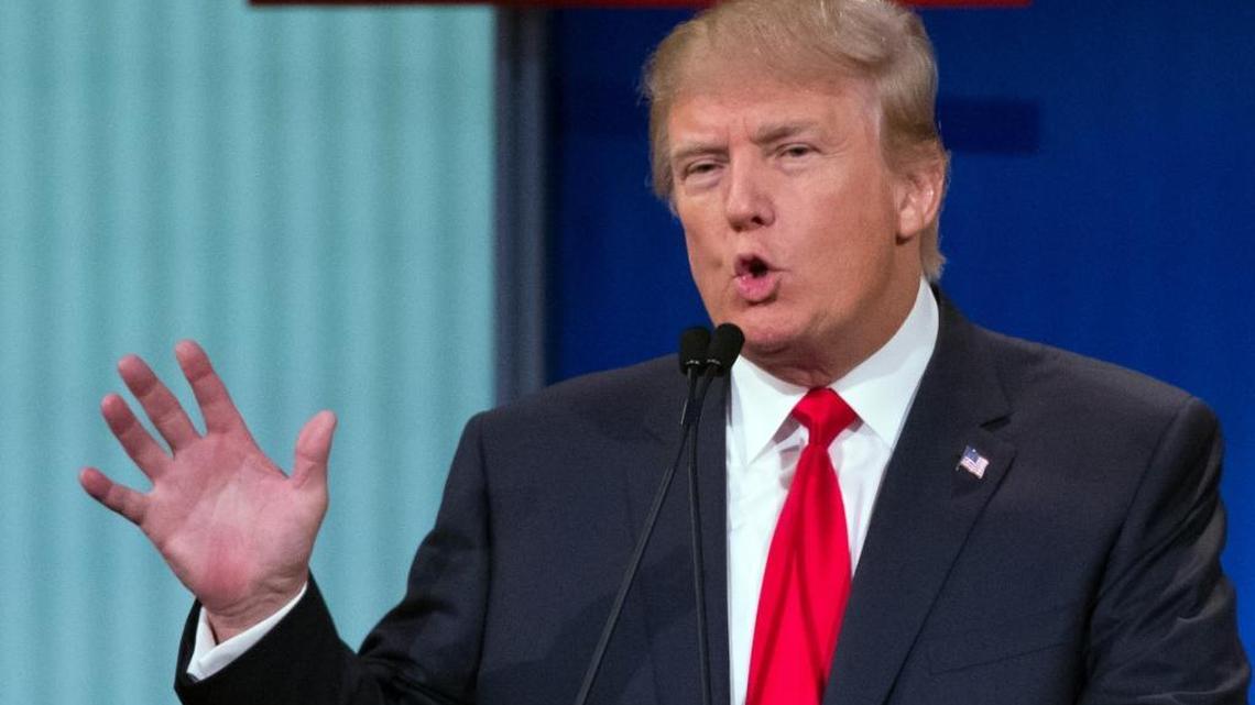 
Republican presidential candidate Donald Trump participates in the first Republican presidential debate at the Quicken Loans Arena, in Cleveland. 
