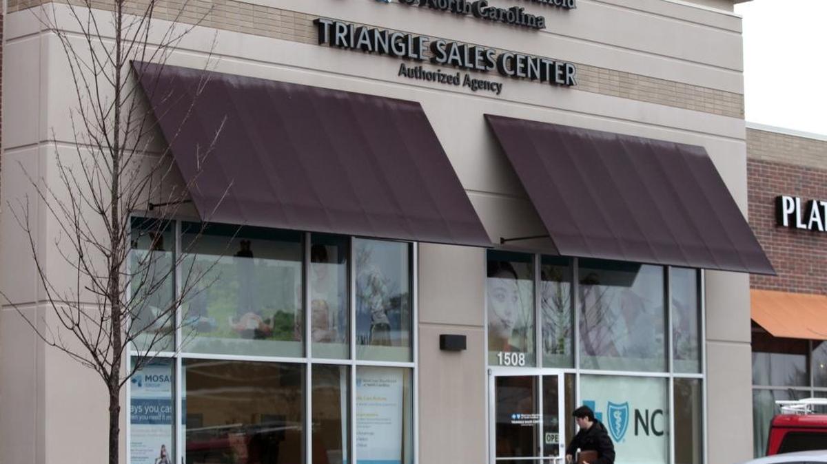 A client enters the Blue Cross Blue Shield of North Carolina Triangle Sales Center in the Village Market Place shopping center in Morrisville, NC, in a file photo taken Saturday, January 9, 2016.