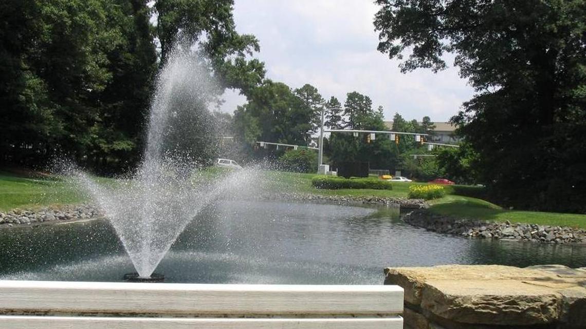 A fountain at the Belk Headquarters at LakePointe at the interscetion of Yorkmont and Tyvola Roads.