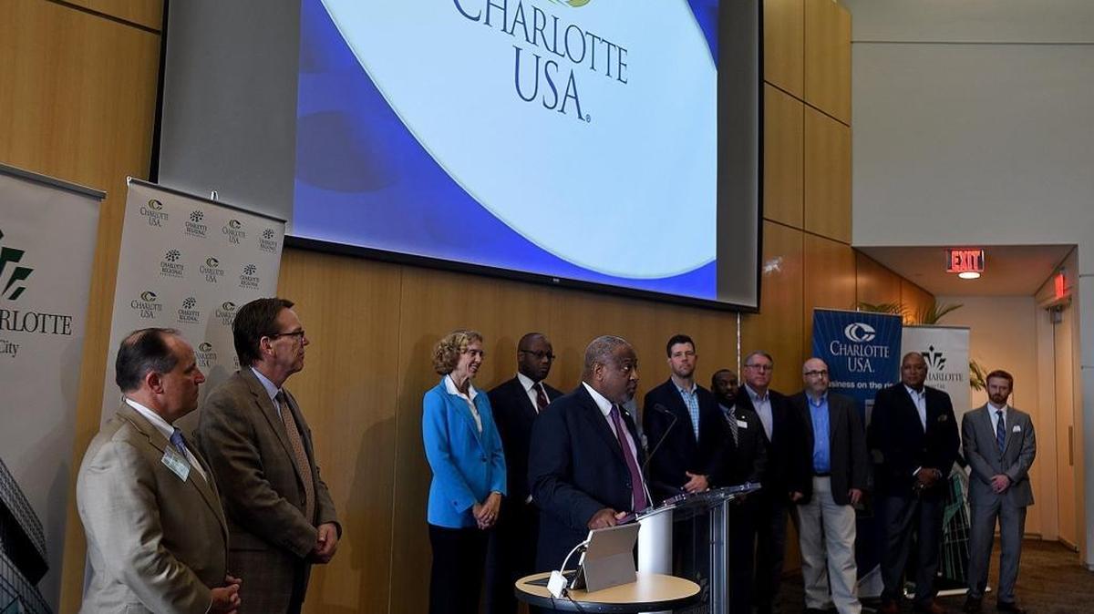 Ronnie Bryant, President and CEO of the Charlotte Regional Partnership, center, greets attendees at an Amazon HQ2 Media Event at the UNC Charlotte Center City building on Nov. 2, 2017. Charlotte and Mecklenburg County would have offered Amazon $270.6 million for the tech giant’s second headquarters, according to records from the city obtained by the Observer through a public records request.