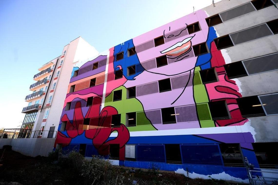 The mural faces the light rail extension.