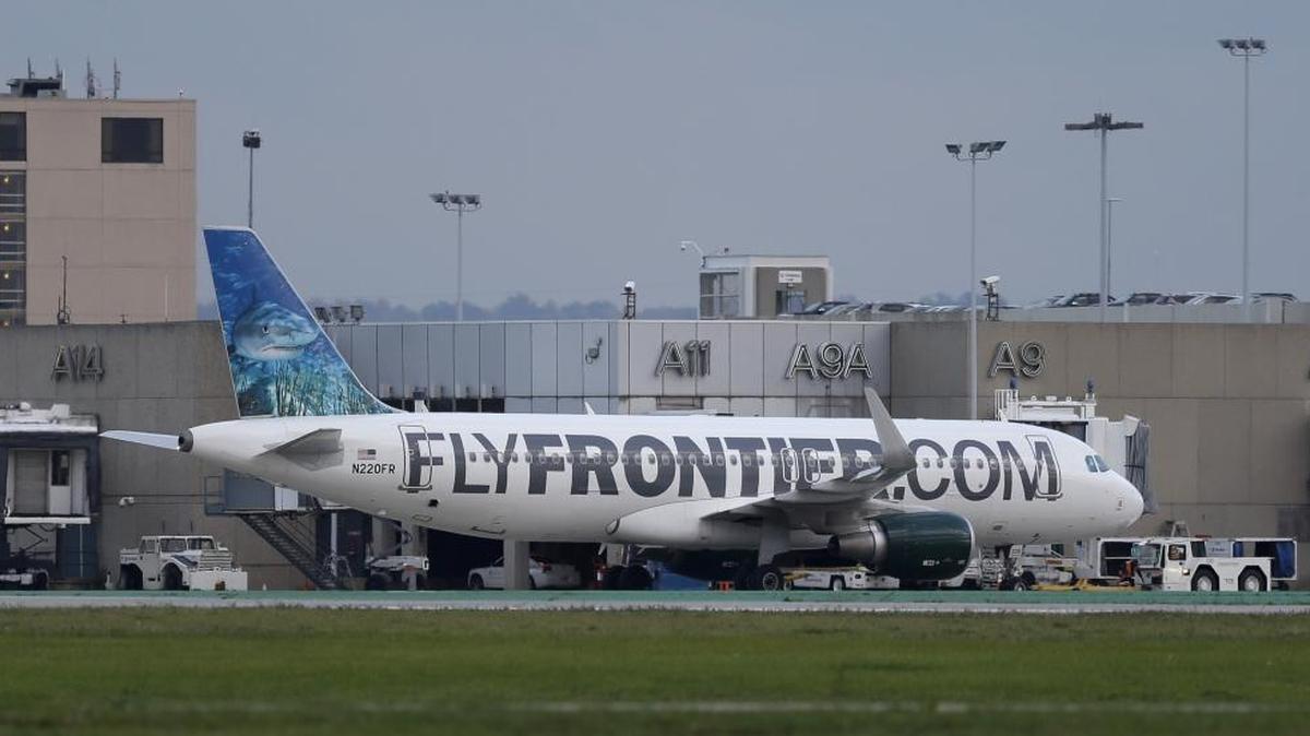 
A Frontier Airlines plane at Cleveland Hopkins International Airport in an Oct. 15, 2014 file photo.
