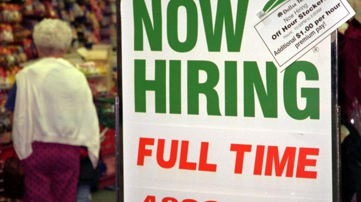 A hiring sign in the Rock Hill Galleria.