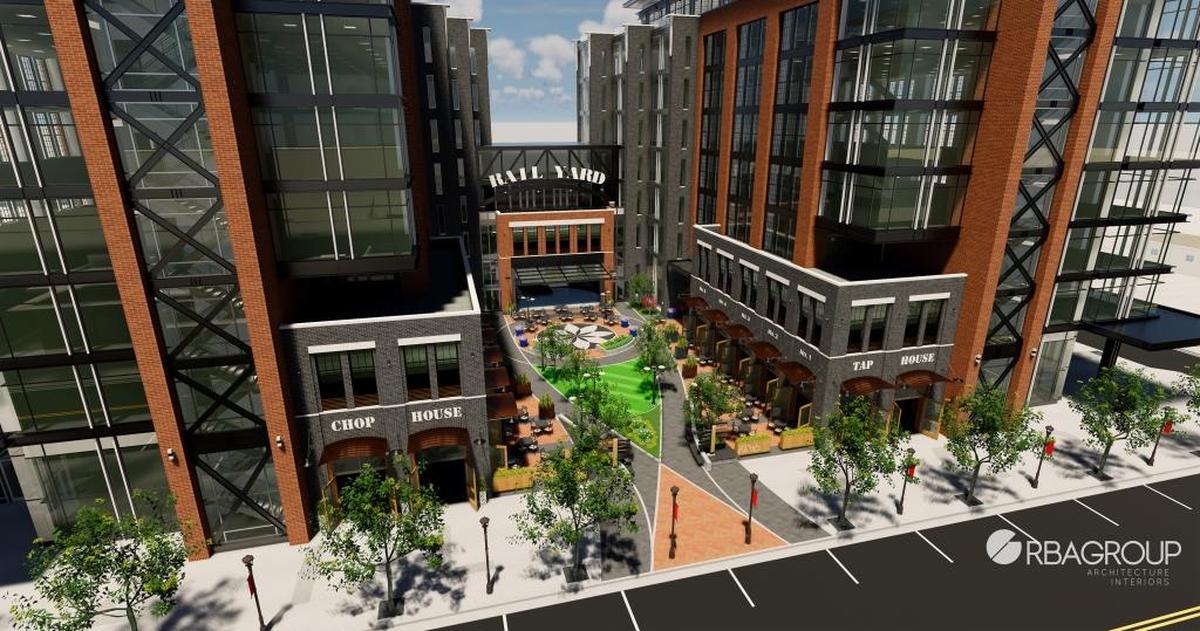 Courtyard rendering at the RailYard.