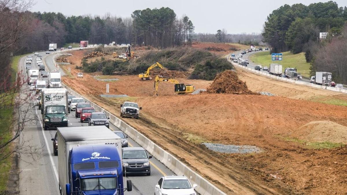 Work continues in the median of I-77 north at Huntersville this week.