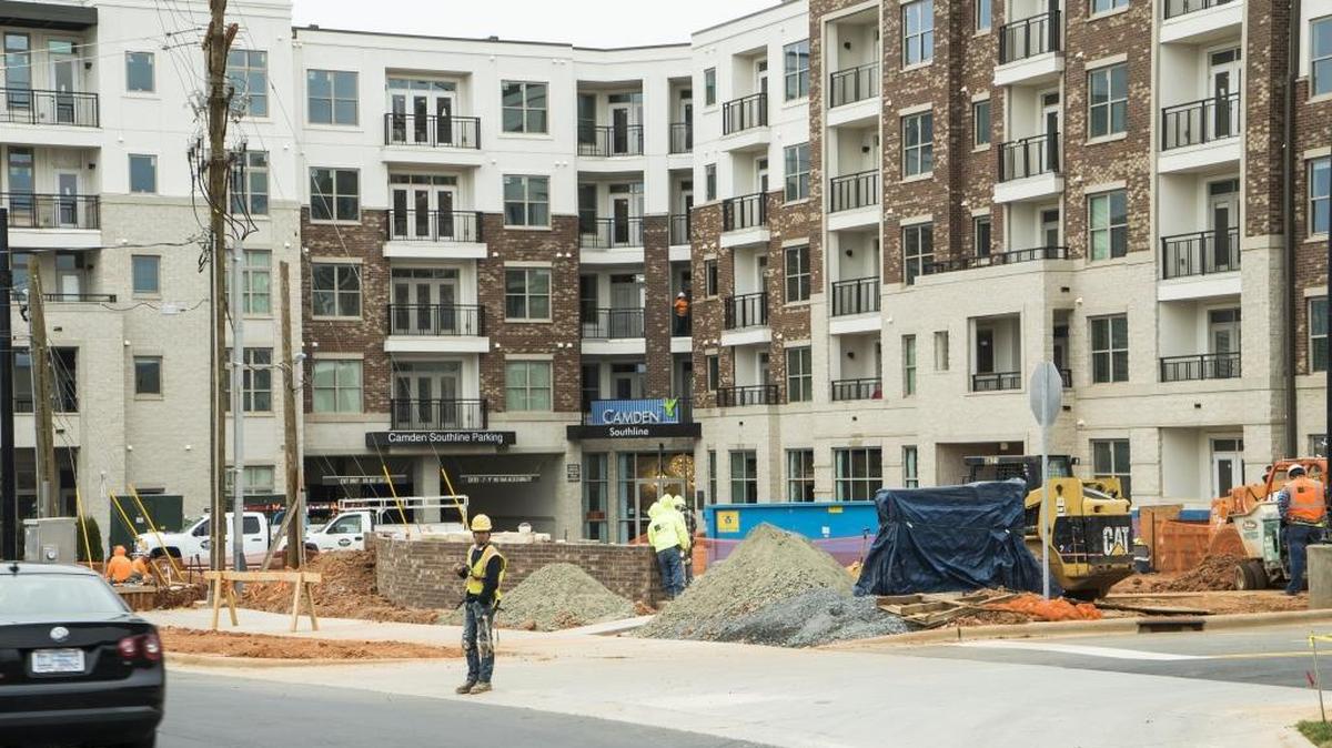 
Camden Southline apartments under construction on South Boulevard in March. Charlotte has more than 10,000 apartment units under construction, and experts say the growing supply could cause rent growth to slow. 
