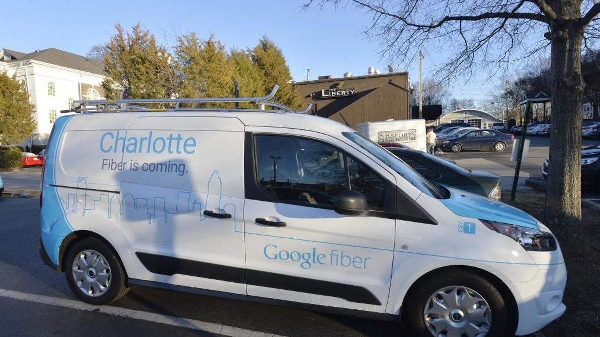 A Google Fiber van parked in the parking lot at Liberty Restaurant on Jan. 28, 2015.