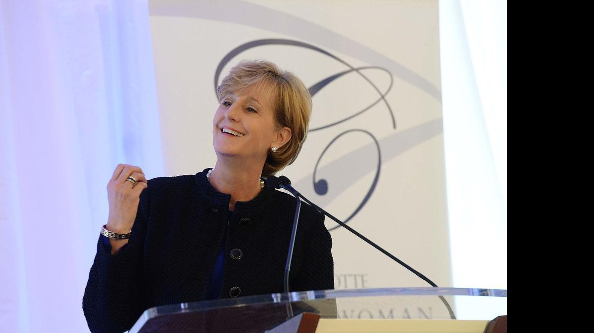 
Susan DeVore, CEO of Charlotte-based Premier, speaks at Queens University in March after being named Charlotte BusinessWoman of the Year. DeVore was the highest paid executive among North Carolina’s 50 biggest public companies, with total compensation of $24.9 million. 

