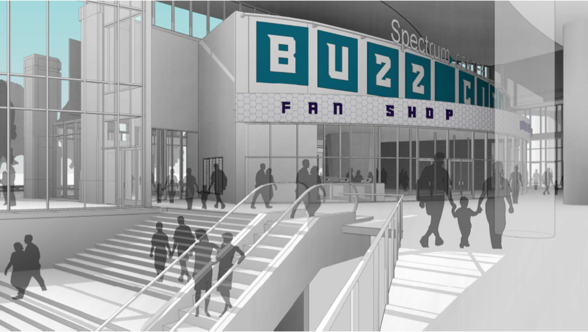 Rendering of the new fan shop in the Spectrum Center