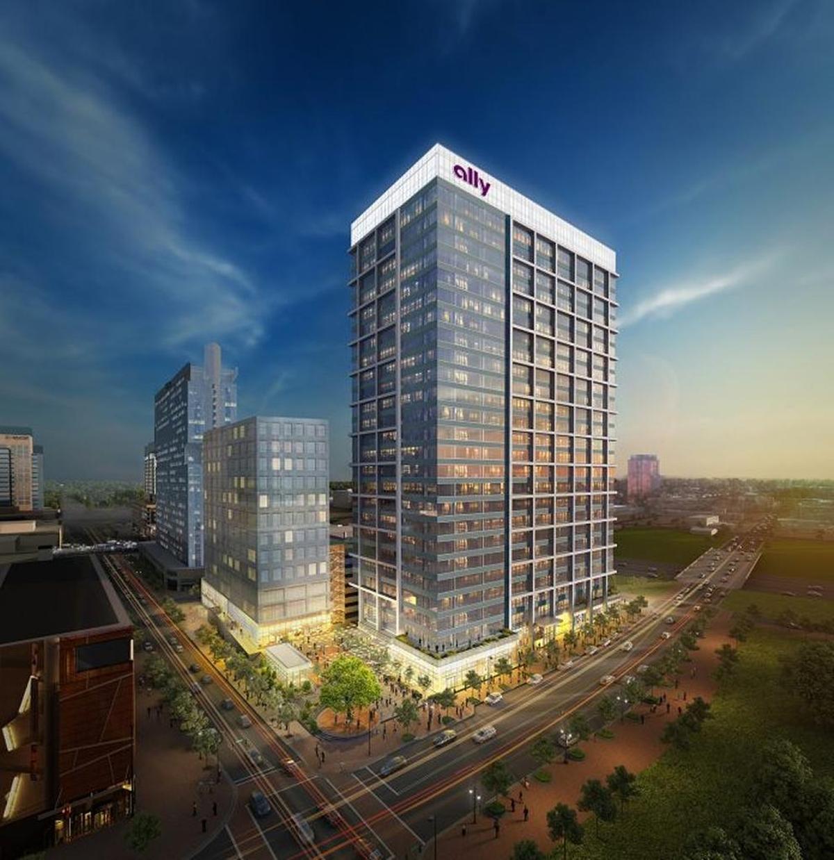 A rendering of Ally Charlotte Center, a 26-story office tower under construction at Stonewall and Tryon streets.