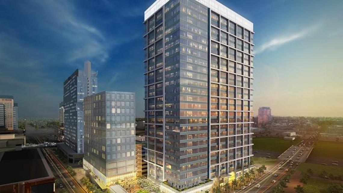 A rendering of Ally Charlotte Center, a 26-story office tower under construction at Stonewall and Tryon streets.