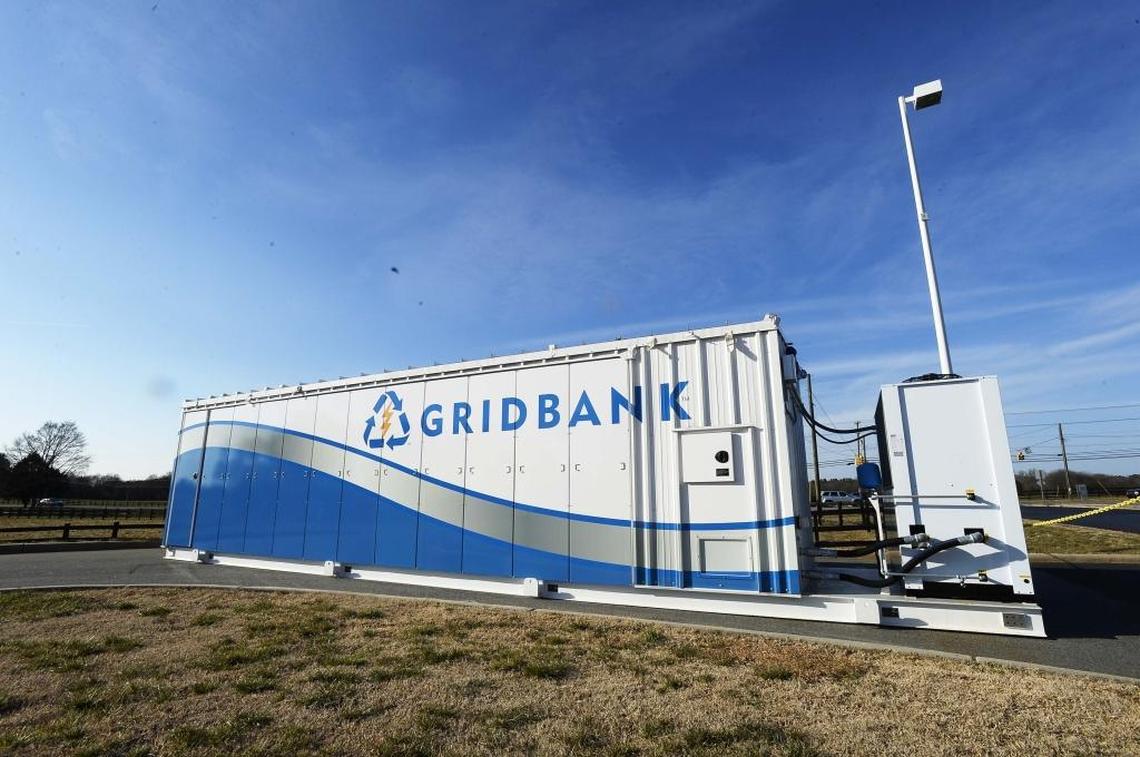 A Gridbank made by Alevo at their manufacturing facility at the old Philip Morris cigarette plant in Concord in Feb. 2016.