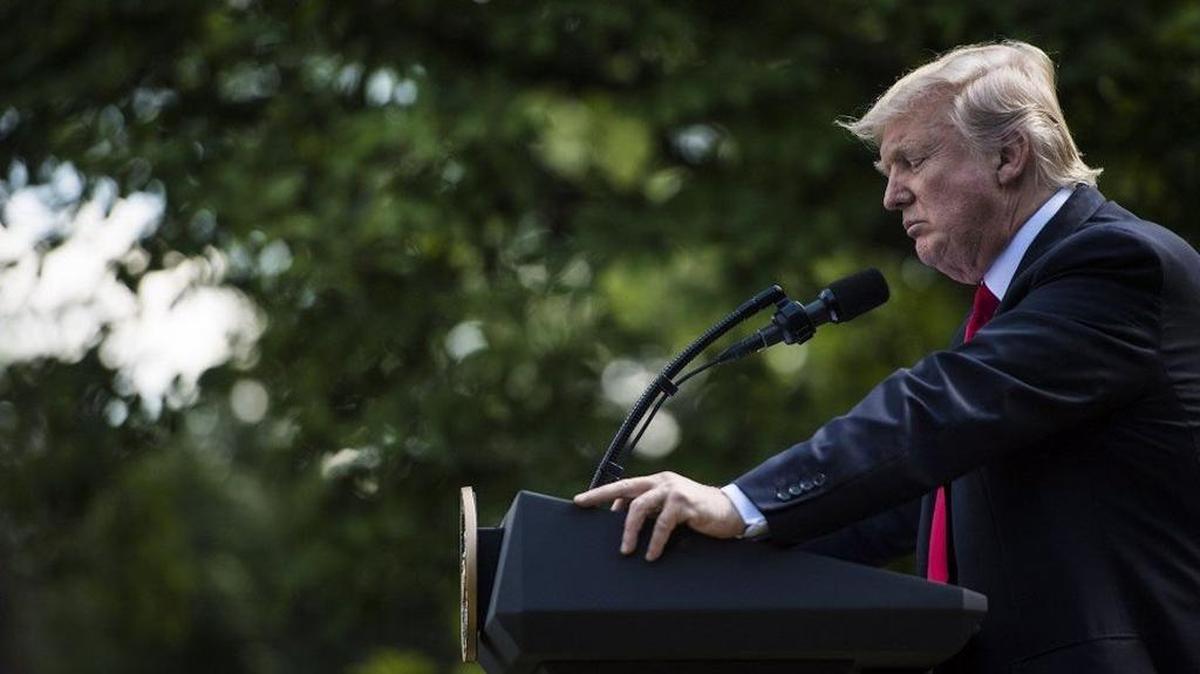 President Trump speaks about the Paris climate change accord in the Rose Garden at the White House on Thursday.