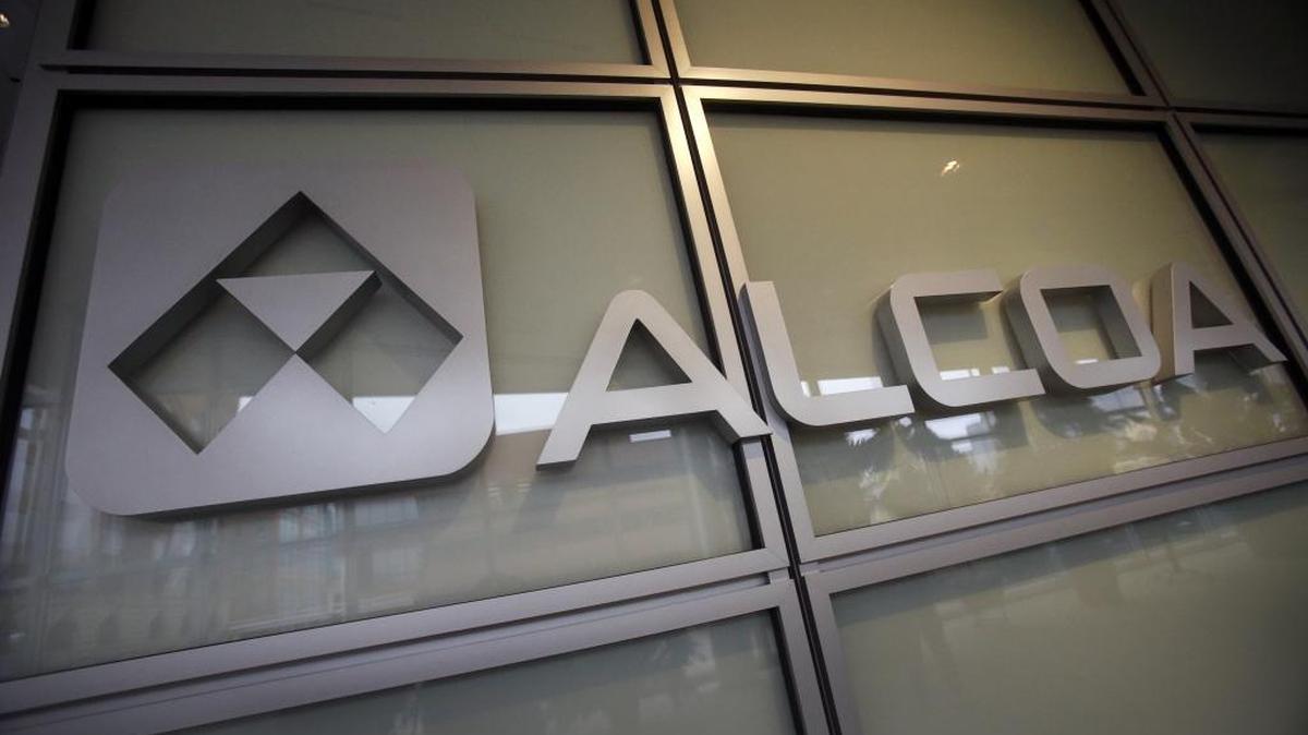 This 2014 file photo, shows the Alcoa logo in the lobby of Alcoa’s headquarters in Pittsburgh.