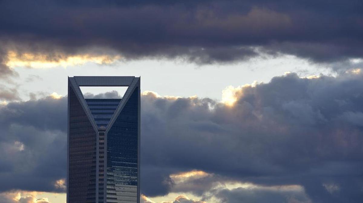 
The Duke Energy Center in uptown Charlotte as clouds begin to break-up .
