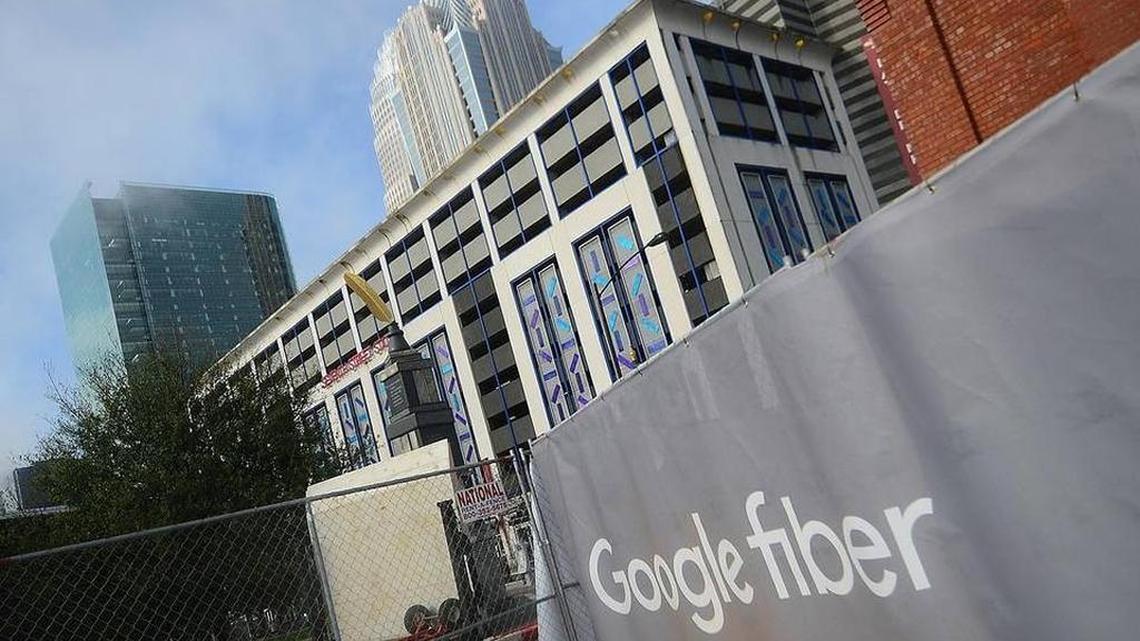 Google Fiber signage surrounds a building on Seventh Street in uptown Charlotte where the company plans its “Fiber Space.” Here customers will be able to meet with Google Fiber representatives, try high-speed Internet and eventually sign up for service.