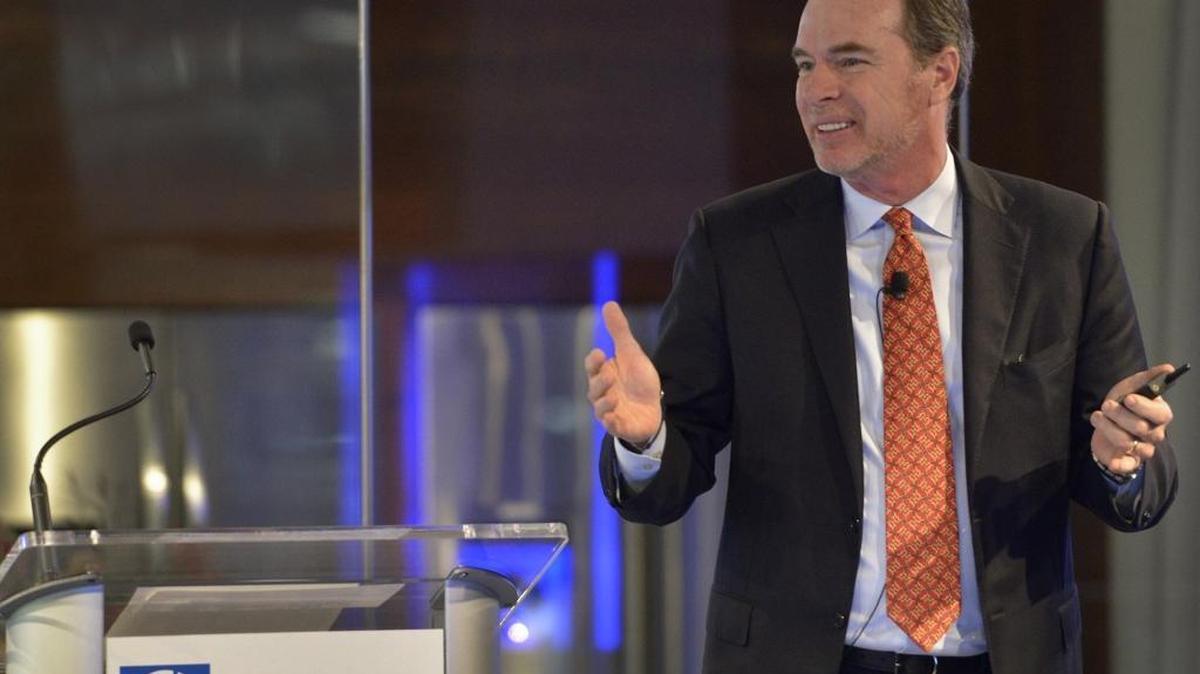 Electrolux CEO Keith McLoughlin speaks at the Electrolux Capital Markets Day in Charlotte on Nov. 20, 2014. The Swedish appliance maker is fighting a lawsuit by the U.S. Department of Justice, which is seeking to block the company’s planned $3.3 billion acquisition of General Electric’s household-appliance business.