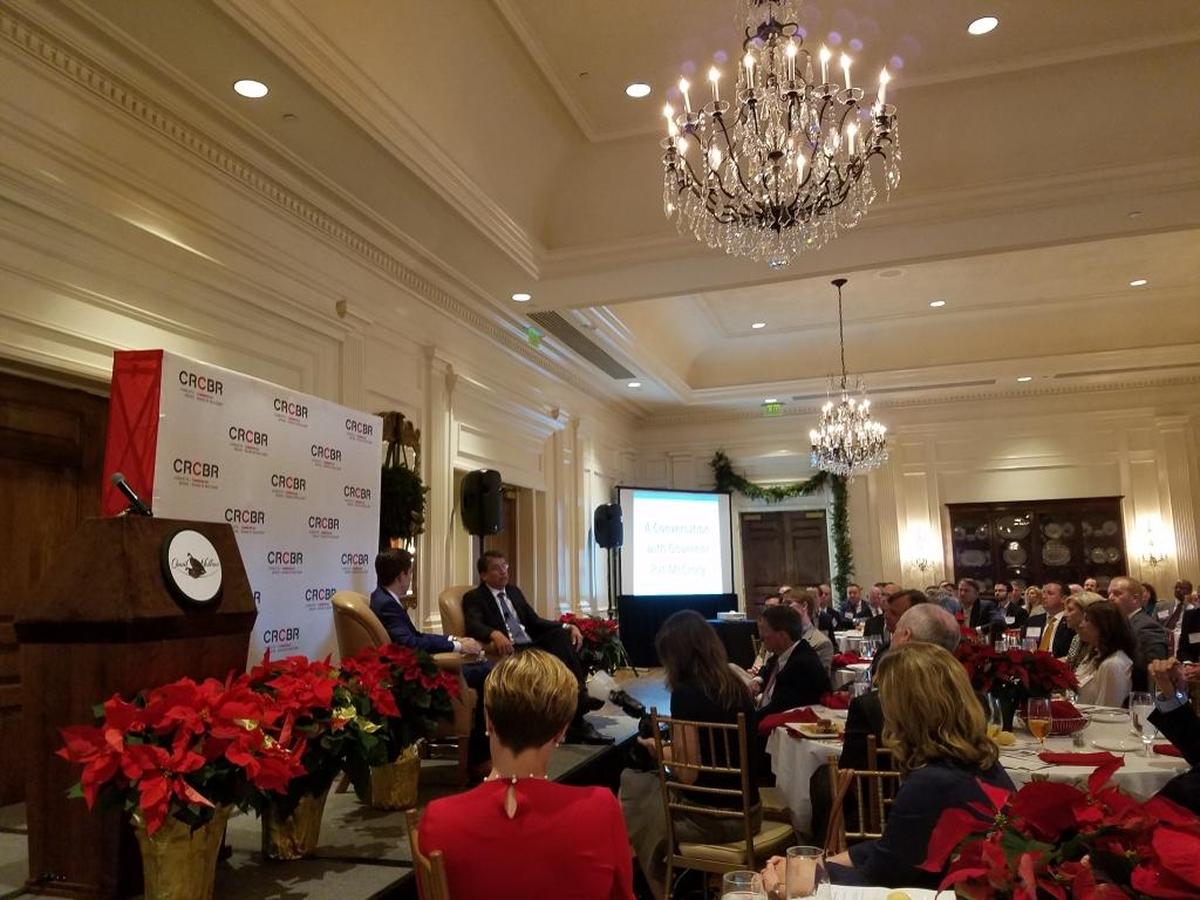 Former N.C. Gov. Pat McCrory at the CRCBR annual meeting Tuesday.