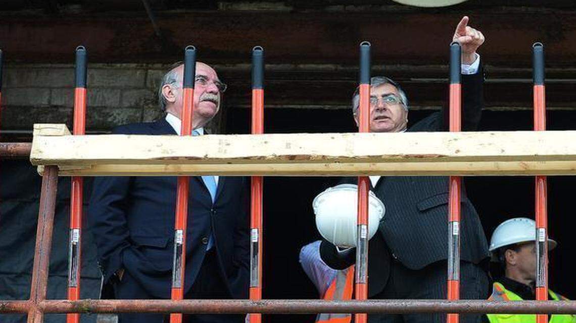 
Alex Massone, CEO of the engineering firm Austep, points out to Charlotte Mayor Dan Clodfelter where the new Bluesphere waste-to-energy facility will be built. 


