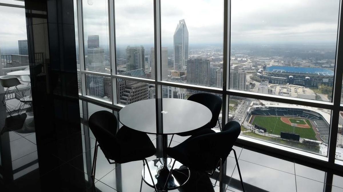 The Sky lounge with a view of the Charlotte skyline at The Vue, at 215 N. Pine street.