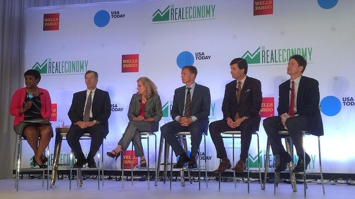 
A panel discusses economic progress in North Carolina Monday at the Mint Museum. From left to right: moderator Sonja Gantt of WCNC, John Connaughton of UNCC, Kati Hynes of the Charlotte Chamber, Eric Schachner of CPI Security Systems, Michael Smith of Charlotte Center City Partners and Erik Spanberg of the Charlotte Business Journal
