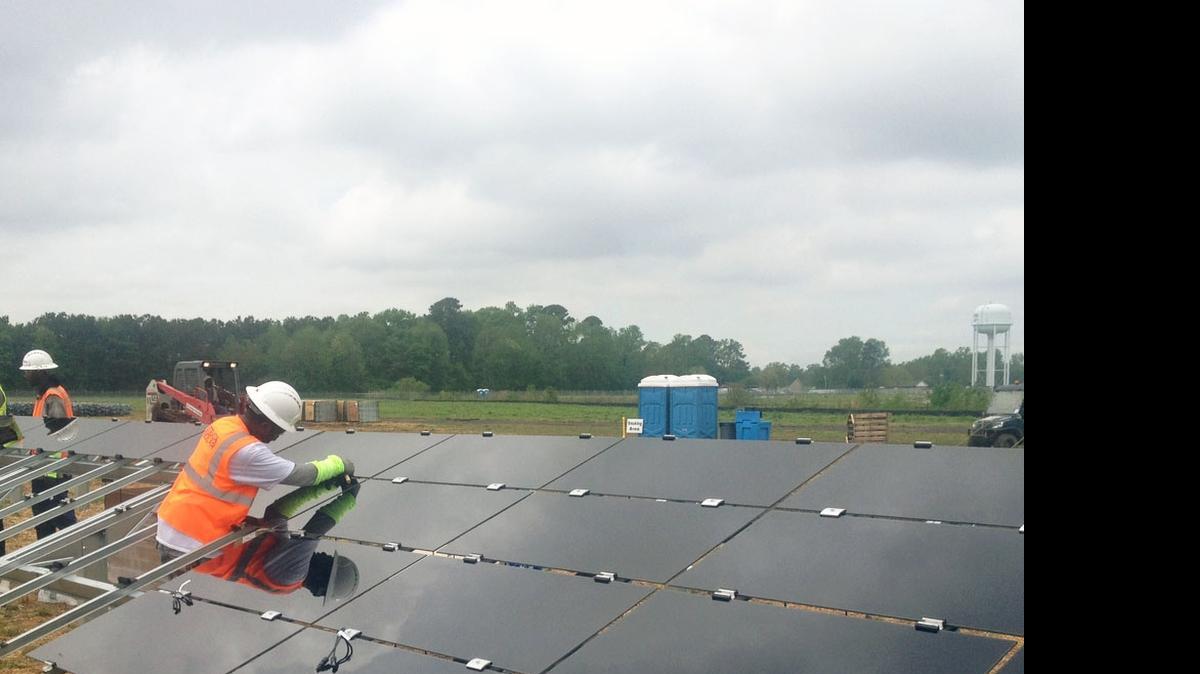 
An example of a solar facility under construction in Warsaw Solar Facility in Duplin County, NC. 
