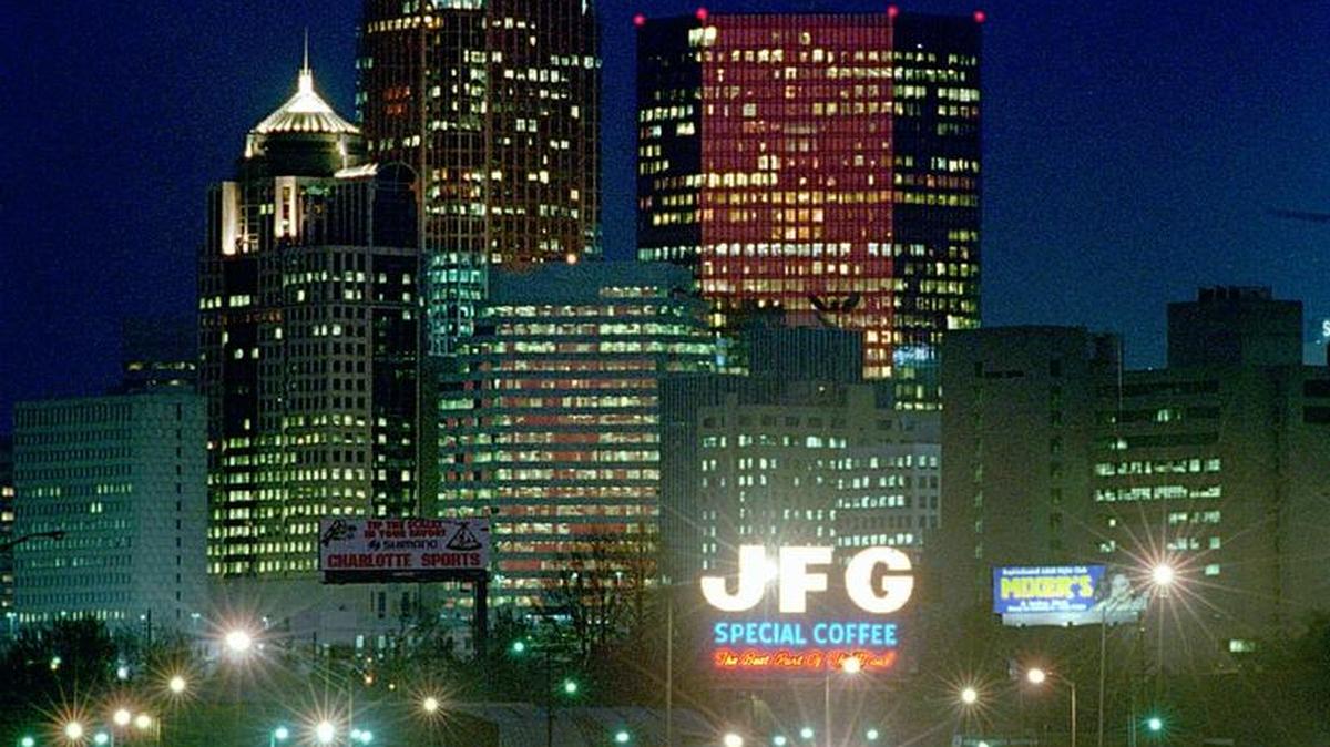 The JFG Coffee billboard, first lighted in 1964, is up for sale on Craigslist.