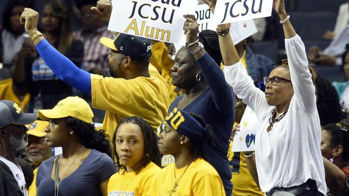 Johnson C. Smith fans cheer late in the game as the women’s team plays Virginia Union during their CIAA Tournament semifinals game at the Spectrum Center in uptown Charlotte in February 2018. On Tuesday, the CIAA announced that it is moving its annual men’s and women’s tournaments to Baltimore.