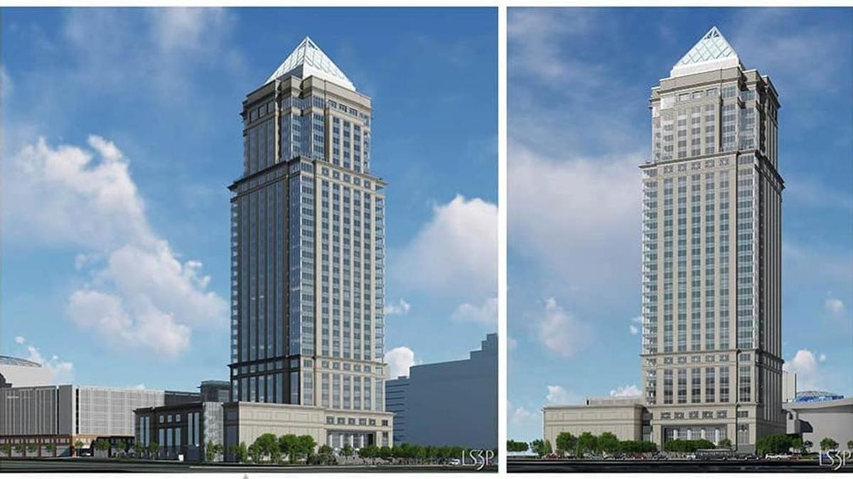 This rendering shows the first tower of the Legacy Union project, under construction now at former site of The Charlotte Observer.